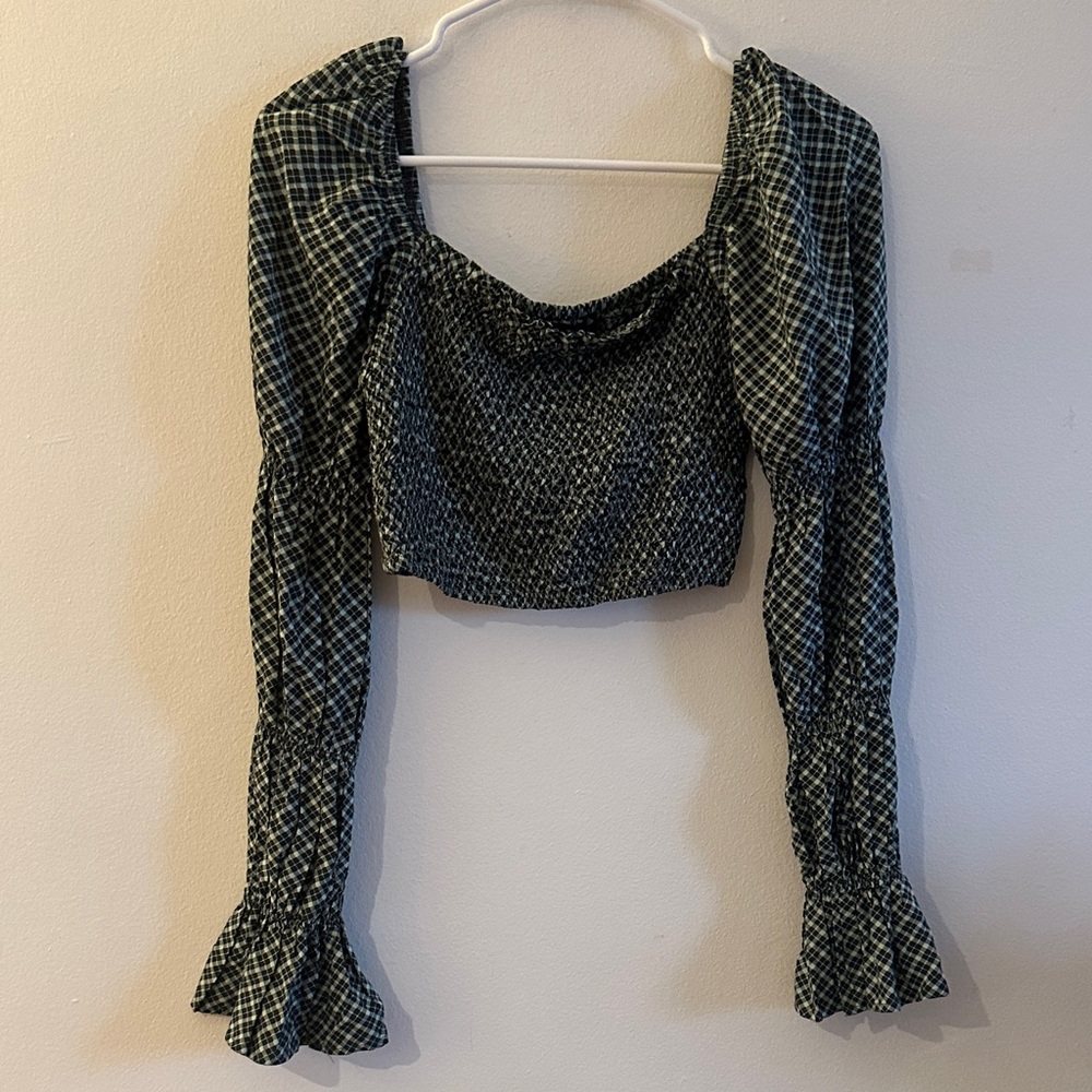 Motel Rocks Dark Green Plaid Blouse -Preloved